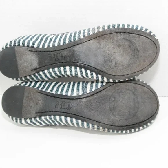 Tory Burch Caroline 2 Striped Ballet Flats Navy White Gold Shoes Size 7.5 H13069 - Picture 8 of 11